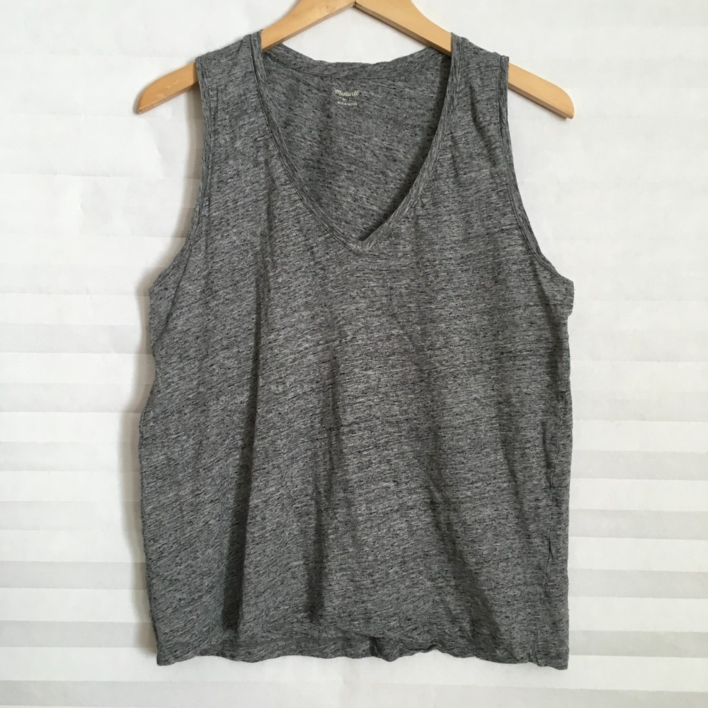 Madewell Womens Athletic Tank Top Size L Gray Stretch V Neck Heathered